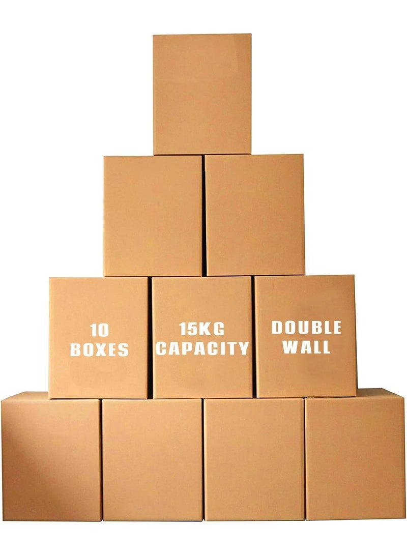 ECVV [10 Pack] Large Double Wall 100% Recyclable Corrugated Cardboard Moving Boxes with 15 KG Capacity, [41 x 33 x 33 cm] Brown Carton for Packaging, Shipping and Storage, 5 ply Brown - Image 1