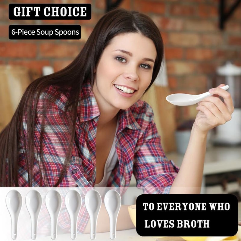 HAPPY KIT طقم ملاعق حساء من 6 قطع، ملاعق حساء سيراميك آسيوية 5.3" مناسبة لرامن كوريل فوه ميسو وونتون رامن دامبلينغ ماكرون آمنة في غسالة الصحون والفرن - Image 4