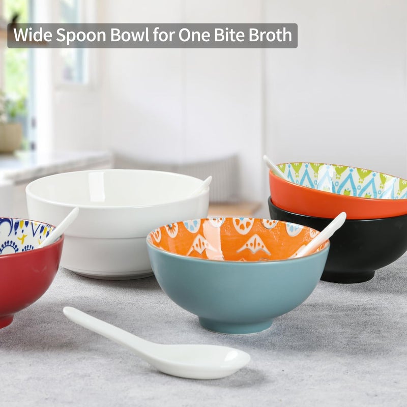 HAPPY KIT طقم ملاعق حساء من 6 قطع، ملاعق حساء سيراميك آسيوية 5.3" مناسبة لرامن كوريل فوه ميسو وونتون رامن دامبلينغ ماكرون آمنة في غسالة الصحون والفرن - Image 2