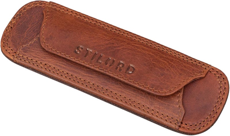 STILORD وسادة كتف من الجلد من STILORD مزودة بمسامير ضغط لحماية حزام الأمان، لحقائب الكتف المبطنة، جلد أصلي بطراز فينتيج، اللون: كارا – كونياك - Image 1