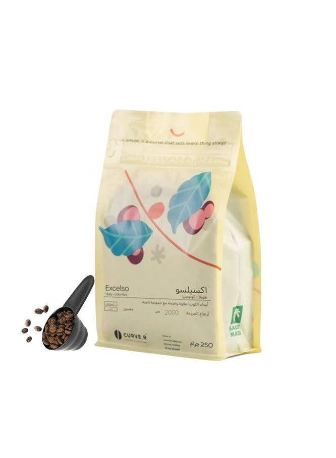 Curve Coffee bean huila colombia for Espresso And Filter 250G Unground roasted coffee beans for specialty coffee With a coffee scale spoon 
