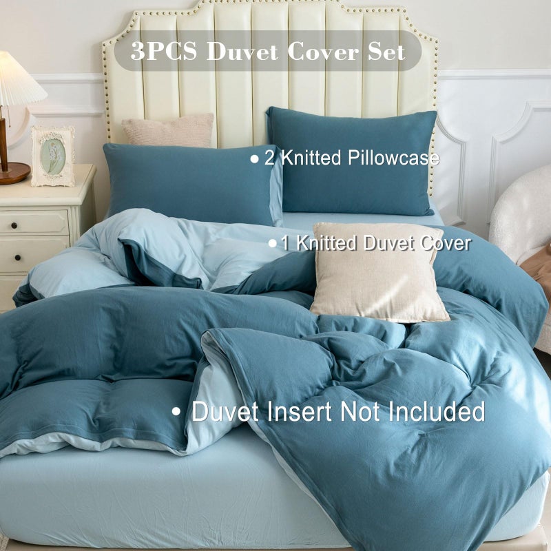 Pure Era Jersey Knit Duvet Cover Set 100% T-Shirt Cotton Super Soft Comfy 3Pc Bedding Set With Zipper Closure (Solid Cerulean Blue/Light Blue  Queen) - Image 2