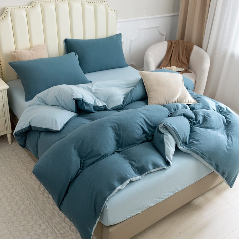 Pure Era Jersey Knit Duvet Cover Set 100% T-Shirt Cotton Super Soft Comfy 3Pc Bedding Set With Zipper Closure (Solid Cerulean Blue/Light Blue  Queen) - Image 4