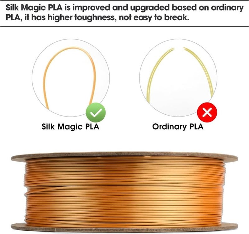 3idea e-Sun Silk Magic PLA Filament 1.75mm, Silky Two-Tone 3D Printer Filament PLA, Size Accuracy +/-0.05mm, 1KG Spool (2.2 LBS) 3D Printing Filament for 3D Printers, Silk Gold Silver - Image 4