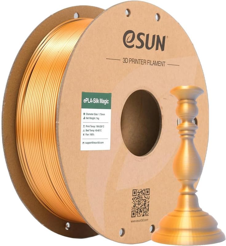 3idea e-Sun Silk Magic PLA Filament 1.75mm, Silky Two-Tone 3D Printer Filament PLA, Size Accuracy +/-0.05mm, 1KG Spool (2.2 LBS) 3D Printing Filament for 3D Printers, Silk Gold Silver - Image 1