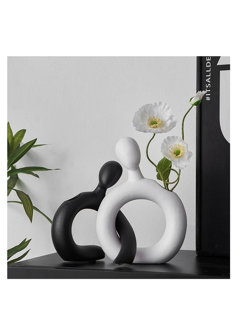 Y&D Ceramic Vase 2-Piece Set for Modern Home Decor, Pampas Flowers Vase, Boho Style, for Living Room, Office Bedroom, Wedding Holiday Table Decoration Gifts - Image 2