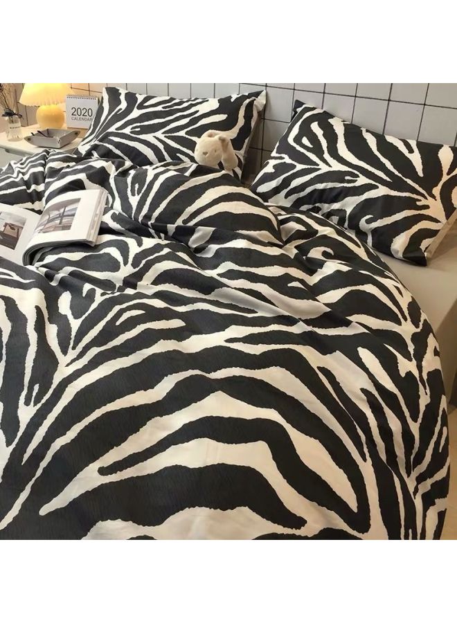 Washed Cotton Four-piece Quilt Cover Single Bedding Student Dormitory Quilt Quilt Cover Sanding Three-piece Bed Sheet Person-Color:Zebra-Specifications:1.5m Four-piece Set - Image 1