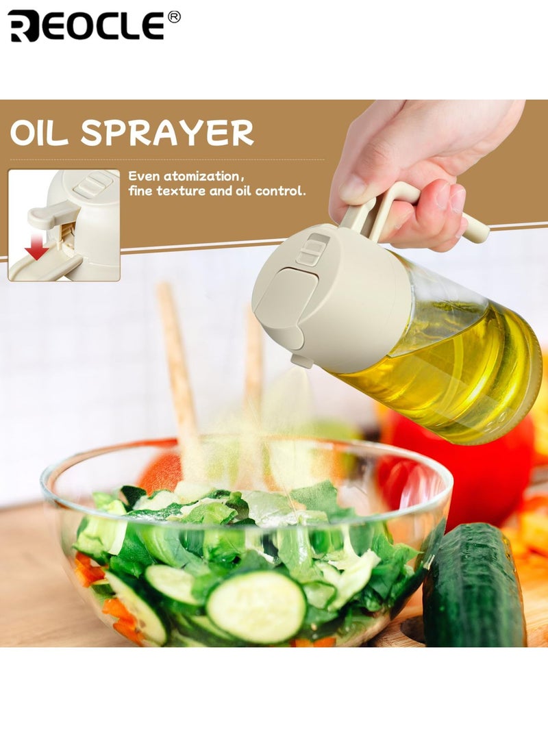 REOCLE Portable 2-in-1 Oil Sprayer and Dispenser 470ML Kitchen Oil Mister Bottle for Cooking Air Fryer BBQ Baking and Salad Preparation - Image 3