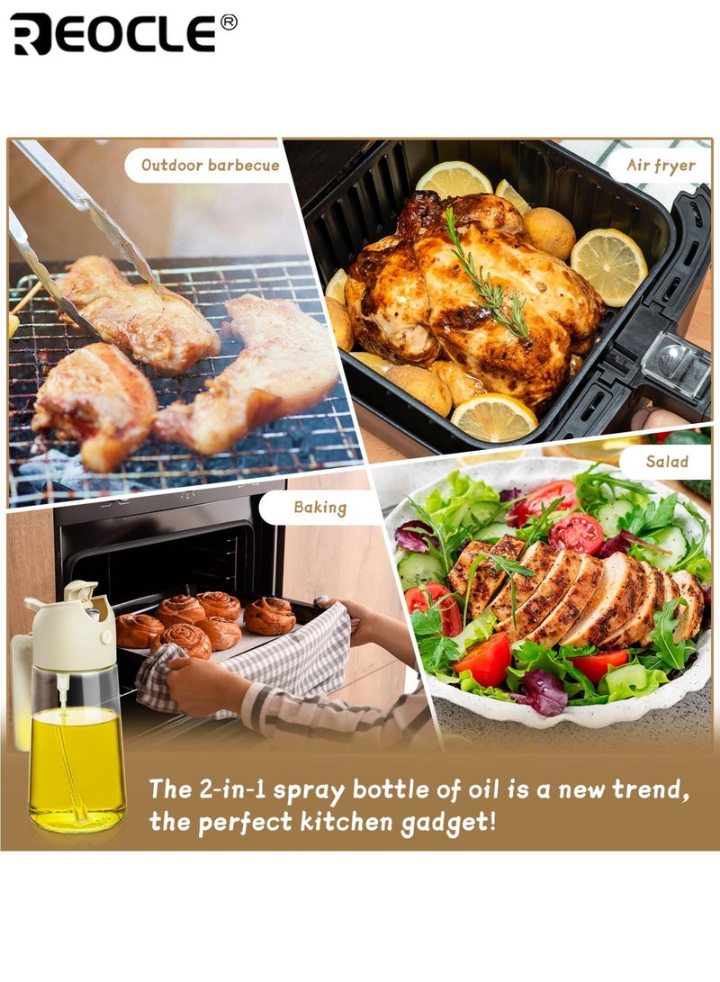 REOCLE Portable 2-in-1 Oil Sprayer and Dispenser 470ML Kitchen Oil Mister Bottle for Cooking Air Fryer BBQ Baking and Salad Preparation - Image 5