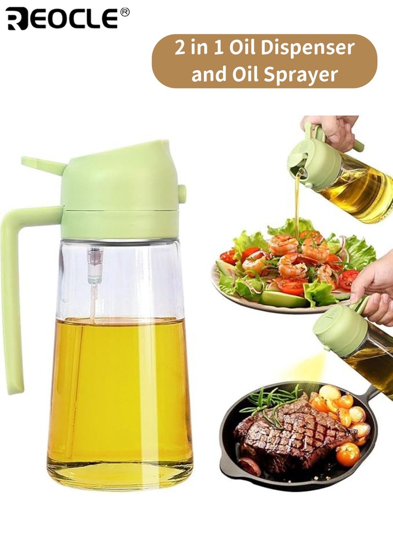 REOCLE Portable 2-in-1 Oil Sprayer and Dispenser 470ML Kitchen Oil Mister Bottle for Cooking Air Fryer BBQ Baking and Salad Preparation - Image 1