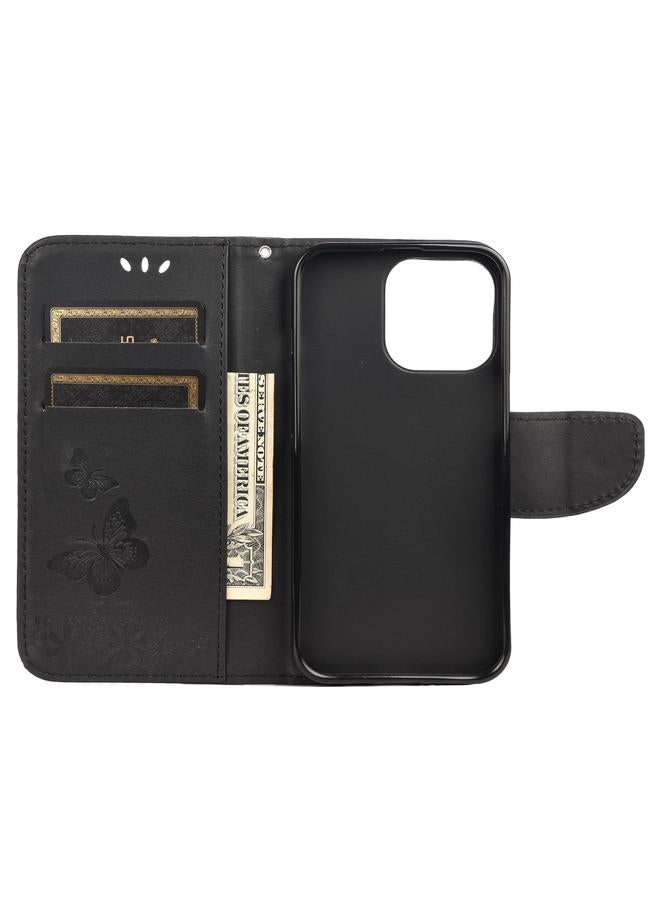 اس-توب جراب لهاتف iPhone 13، جراب جلدي أفقي قابل للطي بنقشة زهور وفراشات عتيقة مع فتحة بطاقة وحامل ومحفظة وحبل - Image 4