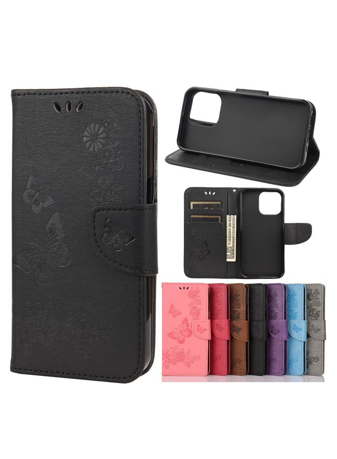 اس-توب جراب لهاتف iPhone 13، جراب جلدي أفقي قابل للطي بنقشة زهور وفراشات عتيقة مع فتحة بطاقة وحامل ومحفظة وحبل - Image 1