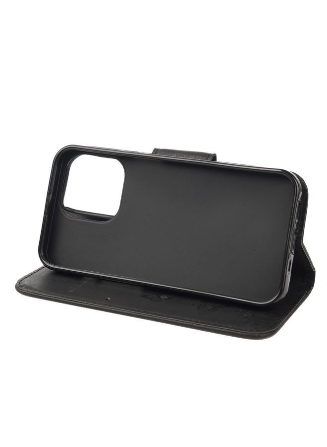 اس-توب جراب لهاتف iPhone 13، جراب جلدي أفقي قابل للطي بنقشة زهور وفراشات عتيقة مع فتحة بطاقة وحامل ومحفظة وحبل - Image 5