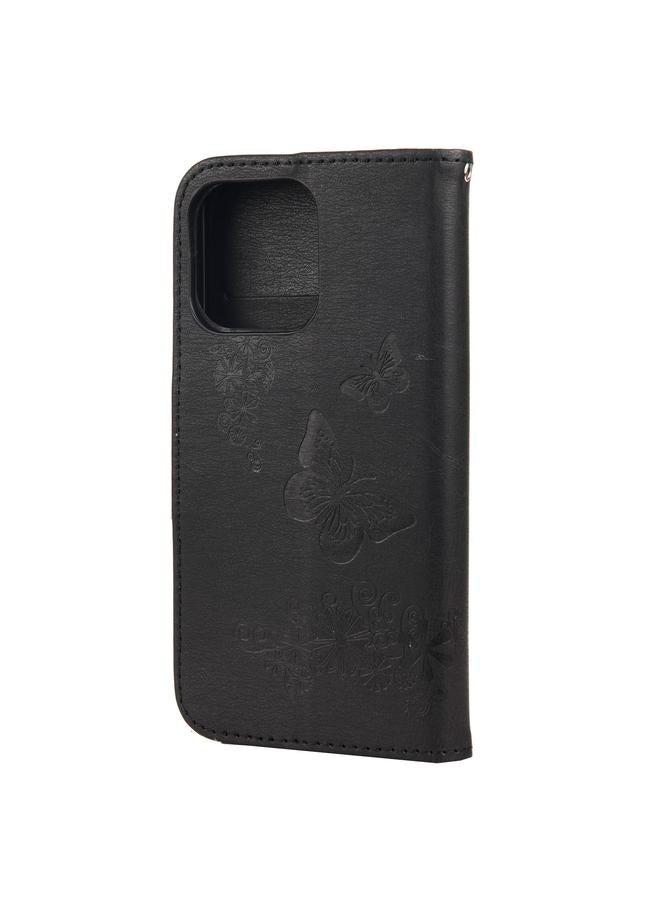 اس-توب جراب لهاتف iPhone 13، جراب جلدي أفقي قابل للطي بنقشة زهور وفراشات عتيقة مع فتحة بطاقة وحامل ومحفظة وحبل - Image 3