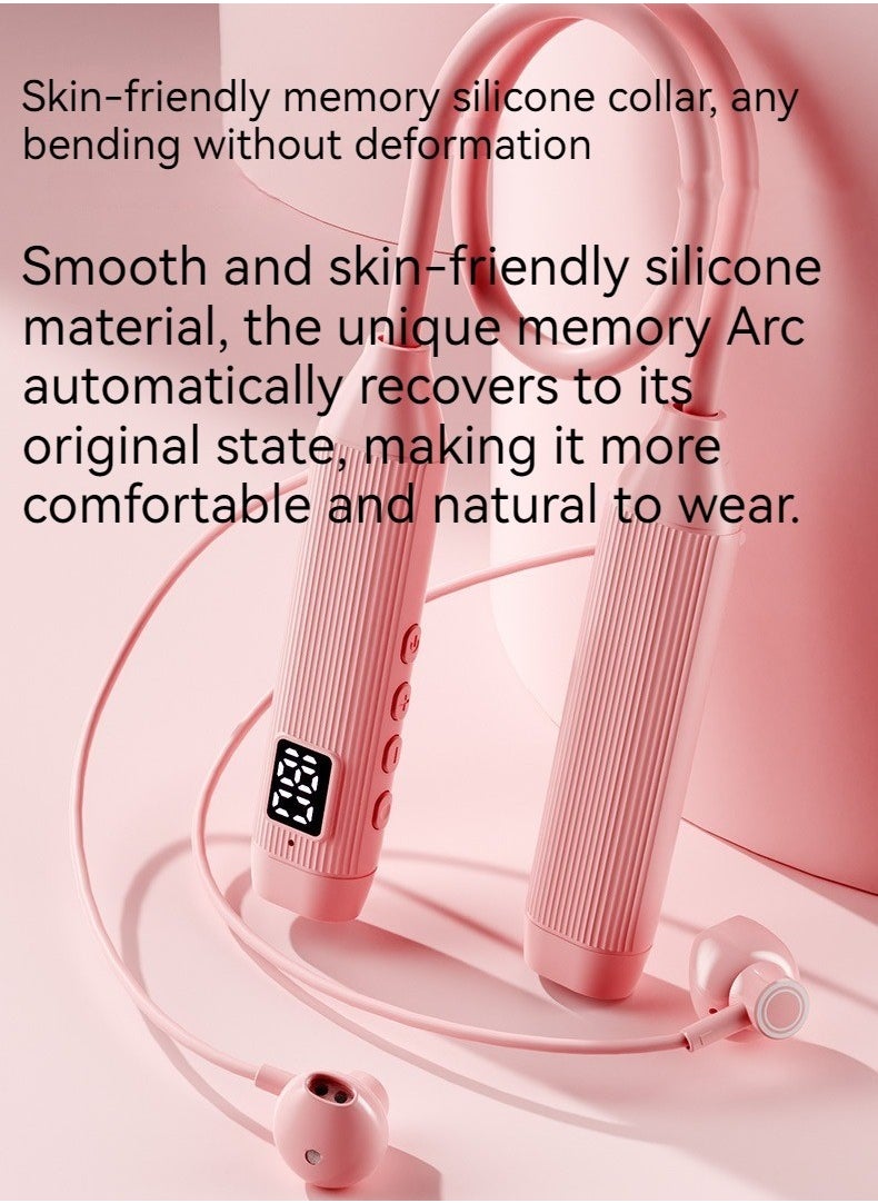Generic Hanging neck in-ear Bluetooth sports headset with digital display, large battery and long battery life, neck hanging gaming wireless headset pink  - Image 2