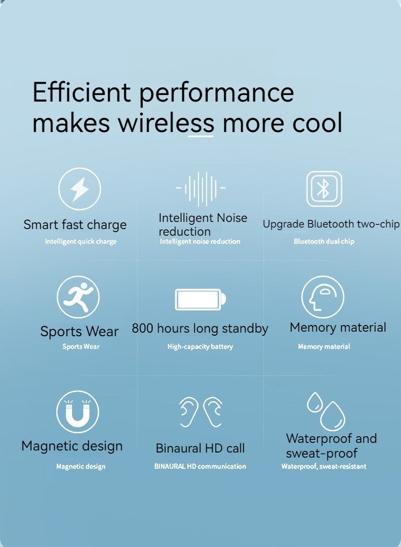 Hanging Neck In-ear Bluetooth Sports Headset With Digital Display, Large Battery And Long Battery Life, Neck Hanging Gaming Wireless Earphone Pink - Image 5