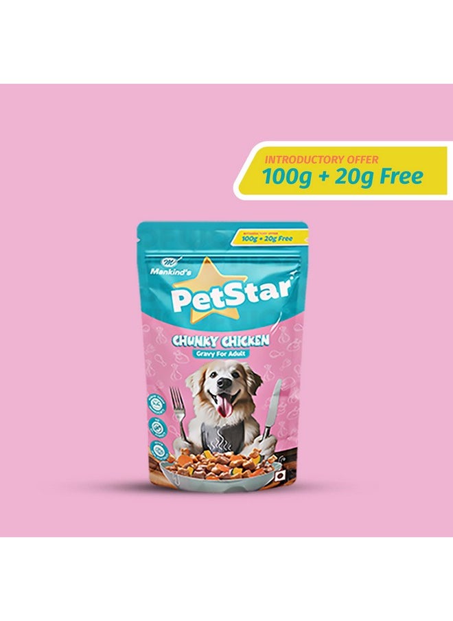 PETSTAR Petstar Adult Wet Dog Food | Chunky Chicken Gravy | 100G+20G Free (Pack Of 15)  - Image 2