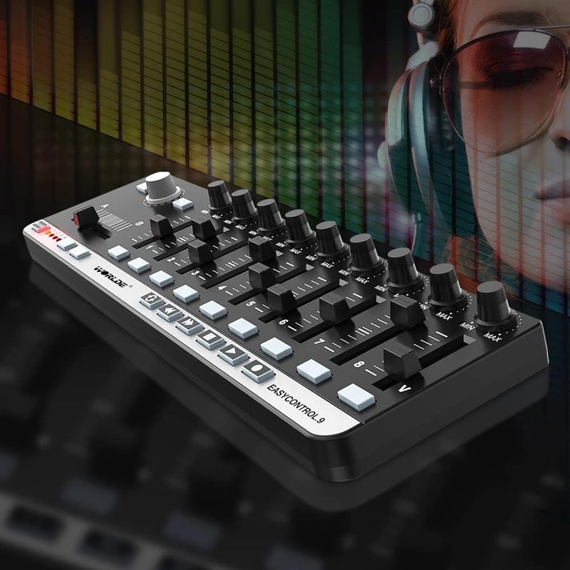 Btuty جهاز تحكم MIDI محمول صغير من نوع Portable Mini USB 9 Slim-Line Control Keyboard Controller - Image 4