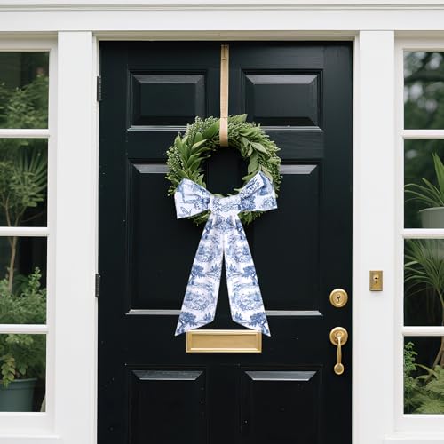 PartyforU Blue French Toile Sash for Wreaths 2 Pcs Rustic Wreath Sashes for Front Door Kitchen Cabinet Wreath Sash for Monogram Embroidery Farmhouse Home Decor - Image 3