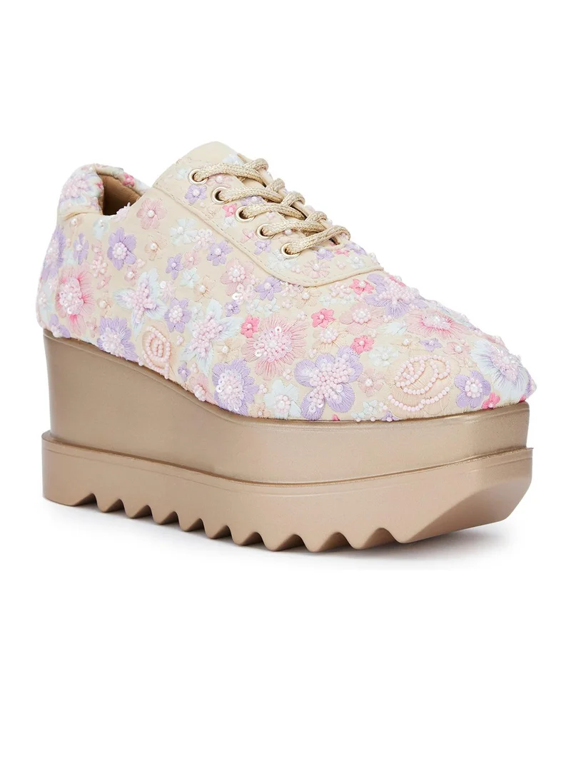 Anaar Anaar Floral Polka WEDGE SNEAKERS, Womens Festive, Special Occasion and Partywear Premium Shoes