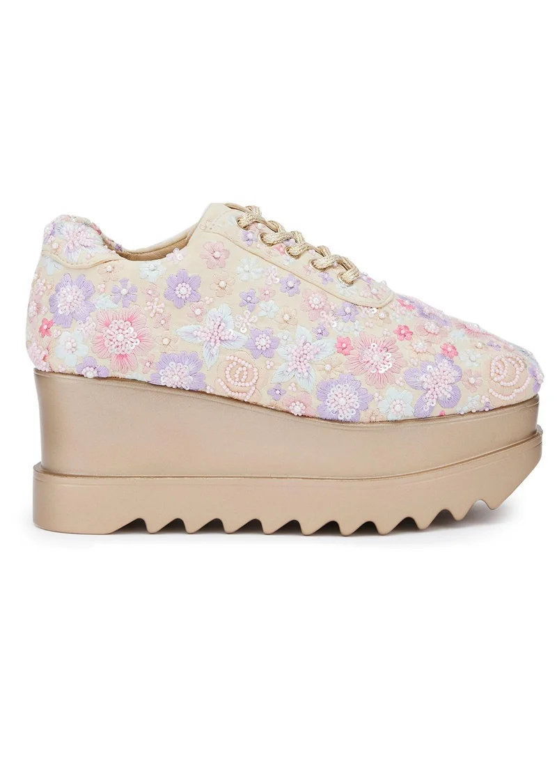Anaar Anaar Floral Polka WEDGE SNEAKERS, Womens Festive, Special Occasion and Partywear Premium Shoes