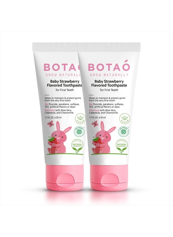 BOTAO Fluoride Free Baby Toothpaste | Natural Toddler Toothpaste | Strawberry Flavored - Training Toothpaste for Toddlers | EWG Verified, Vegan, SLS Free, Safe to Swallow, Aloe Vera (2Pack)  - Image 1