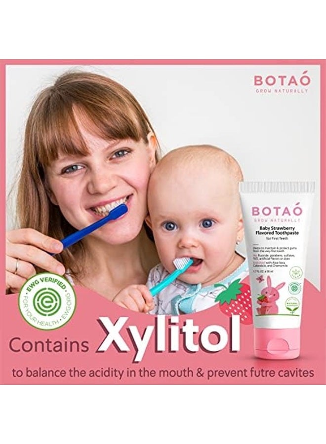 BOTAO Fluoride Free Baby Toothpaste | Natural Toddler Toothpaste | Strawberry Flavored - Training Toothpaste for Toddlers | EWG Verified, Vegan, SLS Free, Safe to Swallow, Aloe Vera (2Pack)  - Image 2