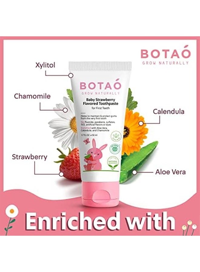 BOTAO Fluoride Free Baby Toothpaste | Natural Toddler Toothpaste | Strawberry Flavored - Training Toothpaste for Toddlers | EWG Verified, Vegan, SLS Free, Safe to Swallow, Aloe Vera (2Pack)  - Image 3