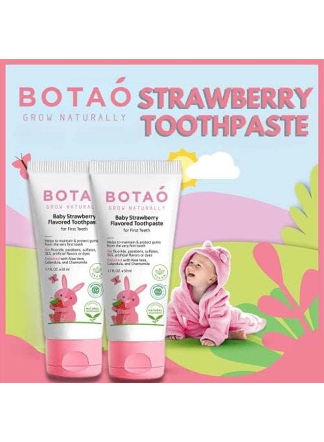 BOTAO Fluoride Free Baby Toothpaste | Natural Toddler Toothpaste | Strawberry Flavored - Training Toothpaste for Toddlers | EWG Verified, Vegan, SLS Free, Safe to Swallow, Aloe Vera (2Pack)  - Image 5