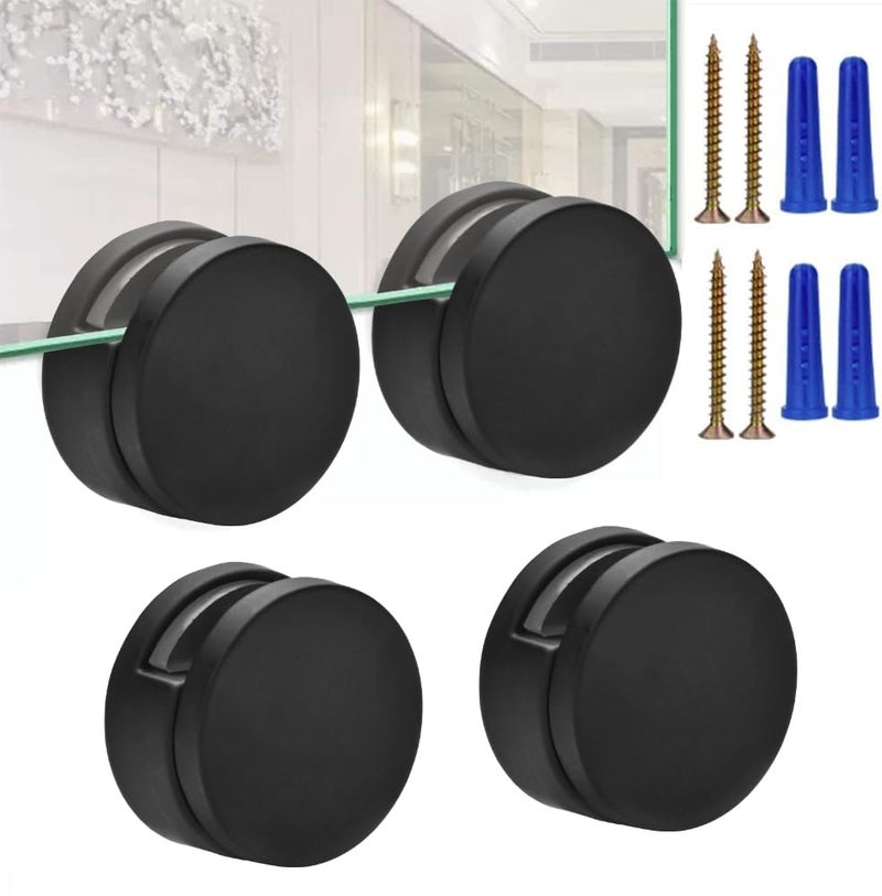 Black Frameless Mirror Mounting Hardware Kit Zinc Alloy Mirror Holders Mirror Mounting Brackets Glass Clips Clamps Bathroom Mirrors Supporting Sheet Fits for 35mm Thick Glass 4 Pack