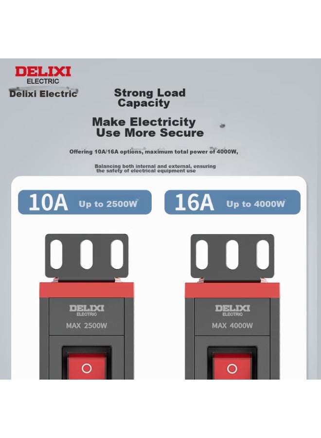 Delixi Pdu Cabinet Desktop Gaming Power Strip/extension Cord/power Bar/power Strip/power Board, 7-outlet Five-hole 10a + Three-outlet 16a Master Switch, Total Length 1.8 Meters - Image 3