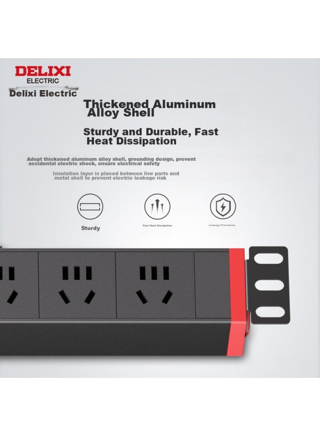 Delixi Pdu Cabinet Desktop Gaming Power Strip/extension Cord/power Bar/power Strip/power Board, 7-outlet Five-hole 10a + Three-outlet 16a Master Switch, Total Length 1.8 Meters - Image 4