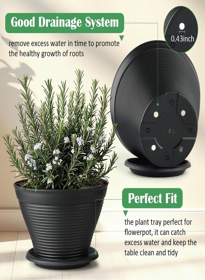 RooTrimmer مجموعة من 4 أواني زراعة من رووتريمر، مقاس 12 بوصة، مع صحون، أواني زهور بلاستيكية بفتحات تصريف، أواني زراعة كبيرة للحدائق الداخلية والخارجية، نباتات منزلية، زهور، أعشاب، هدايا للبستنة، أسود - Image 3
