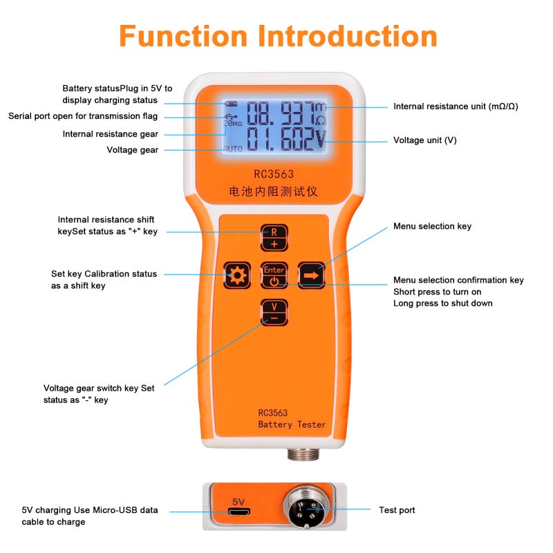 Handheld Battery Internal Resistance Voltage Tester: 200Ω 100V 1000mAh Lithium Battery Multi-Functional High-Precision - Portable LCD Display Intelligent Control for Battery Production Maintenance Sci - Image 3