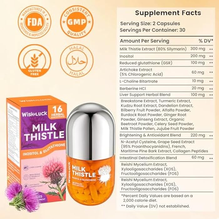 Liver Cleanse Detox for Women: Milk Thistle with Dandelion for Liver Support, Inositol & Glutathione for Antioxidant Metabolic Health Non-GMO 60 Capsules - Image 2