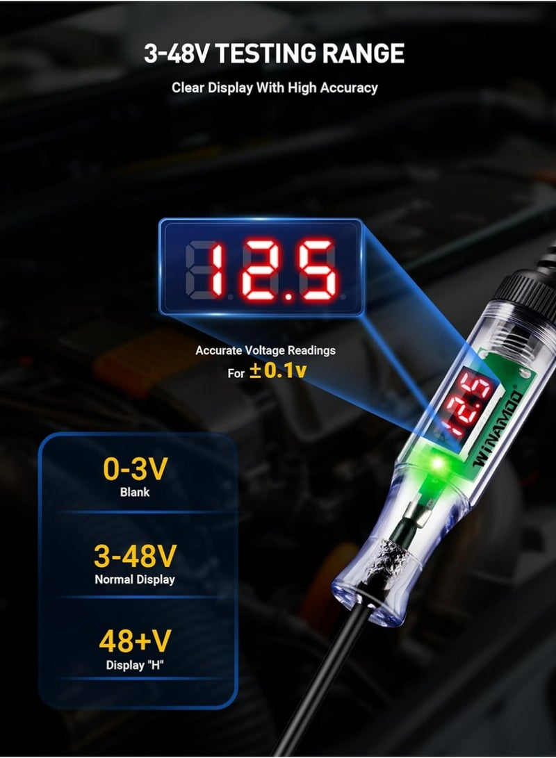 YOUGE Automotive Test Light with 3-48V LED Digital Voltage Display, Auto Circuit Tester with Voltmeter & Dual Color Polarity Indicate, Electric Test Pen w/Stainless Probe for Car/Truck/SUV Checker - Image 3