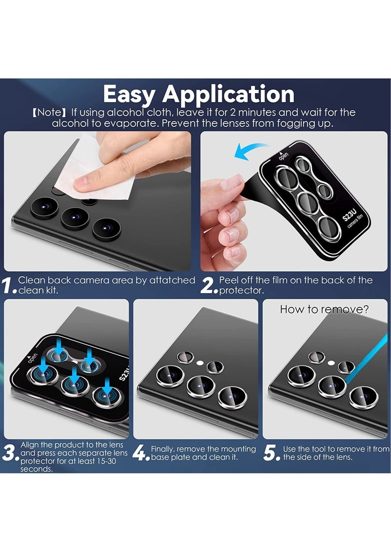 Samsung Galaxy S23 Ultra Camera Lens Protector, 9H Tempered Glass + Aluminum Alloy Metal Individual Lens Screen Ring for S23 Ultra 6.8in 5G 2023 [Removal Tool] - Sliver - Image 3