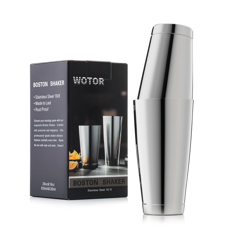 WOTOR Boston Cocktail Shaker Set, 18 oz & 28 oz Stainless Steel Weighted Shaker Tins, Metal Martini Shaker Drink Mixer for Bartending, professional Bar Tools for Bartender - Image 1