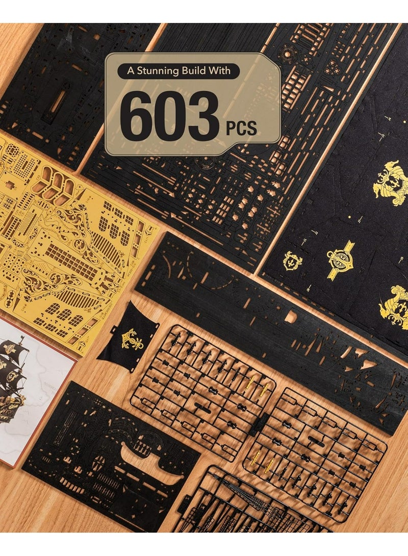 روبوتايم روبوتيم ROKR مركب فرس البحر 3D أحجية خشبية MCB02 مجموعات نماذج السفن الخشبية للبالغين لبناءها، أدوات الحرف اليدوية لتزيين المكاتب المنزلية، هدايا الأحجية. - Image 4