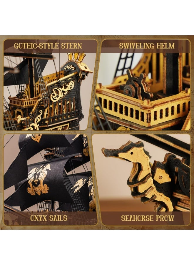 روبوتايم روبوتيم ROKR مركب فرس البحر 3D أحجية خشبية MCB02 مجموعات نماذج السفن الخشبية للبالغين لبناءها، أدوات الحرف اليدوية لتزيين المكاتب المنزلية، هدايا الأحجية. - Image 3