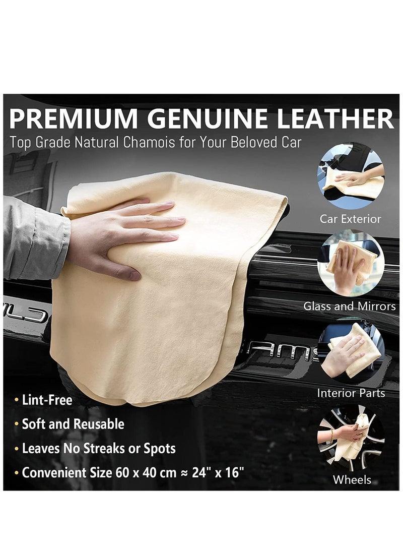 الأزرق جي دبليو 2 Pack Chamois Leather for Car,Car Shammy Cloth 60 x 40 cm Large Absorbent Car Drying Towel Natural Super Washing Window Glass Mirrors - Image 3