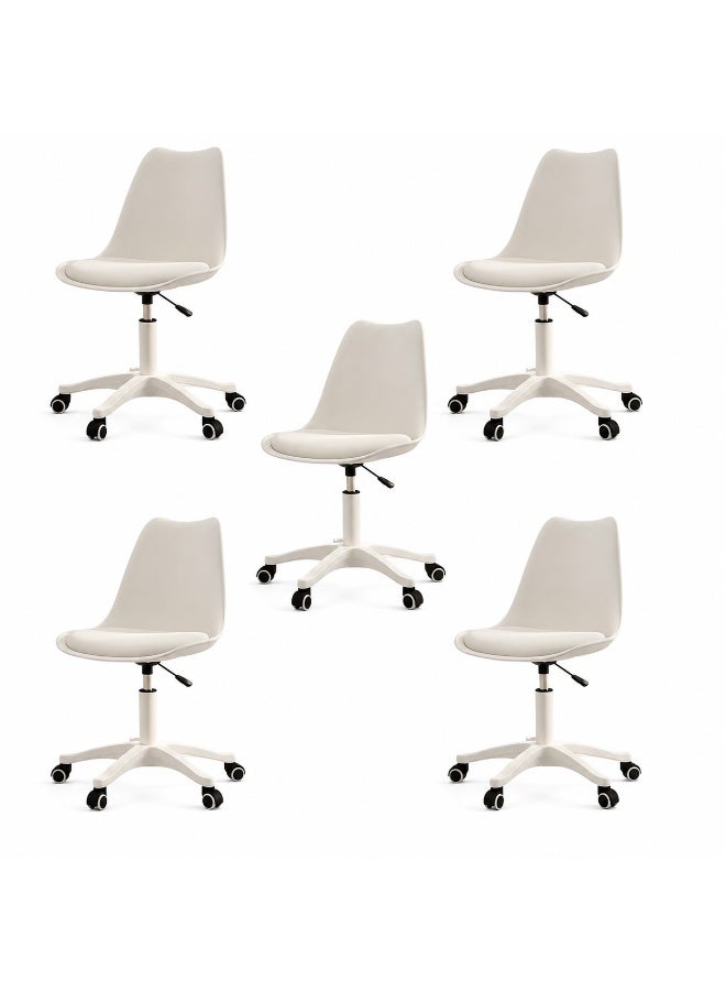 Sinyin Set of 5 White Office Chairs with Padded Cushion Seat and Wheels, Adjustable Swivel Desk Chair, Modern Home Office Chair for Study Room, Vanity, Bedroom and Workspace - Image 1