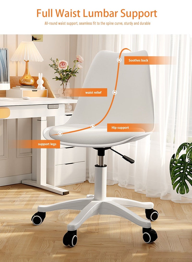 Sinyin Set of 5 White Office Chairs with Padded Cushion Seat and Wheels, Adjustable Swivel Desk Chair, Modern Home Office Chair for Study Room, Vanity, Bedroom and Workspace - Image 2