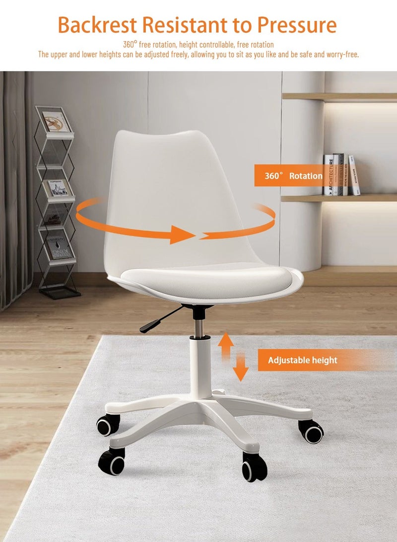 Sinyin Set of 5 White Office Chairs with Padded Cushion Seat and Wheels, Adjustable Swivel Desk Chair, Modern Home Office Chair for Study Room, Vanity, Bedroom and Workspace - Image 3