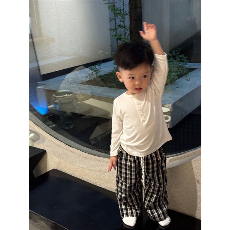 Children'S Clothing Autumn Clothes Boys Long-Sleeved T-Shirt Style Western Style Boys And Girls Solid Color Inner Base Shirt Children'S Clothes - Image 5