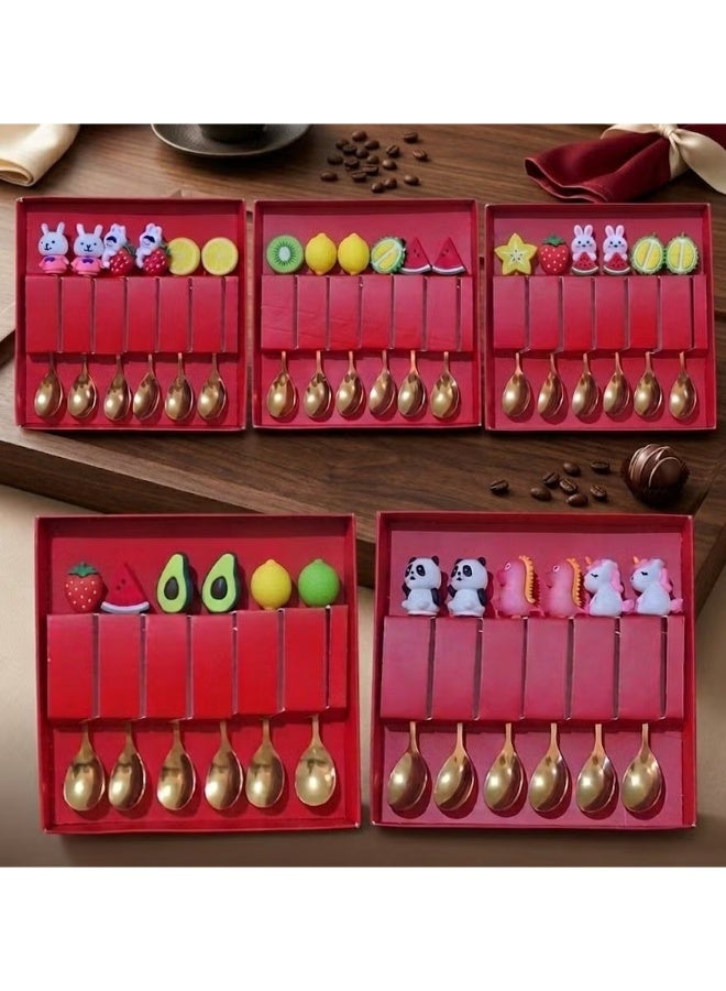 6-piece serving spoon set with fun fruit designs – perfect for drinks and desserts - Image 1
