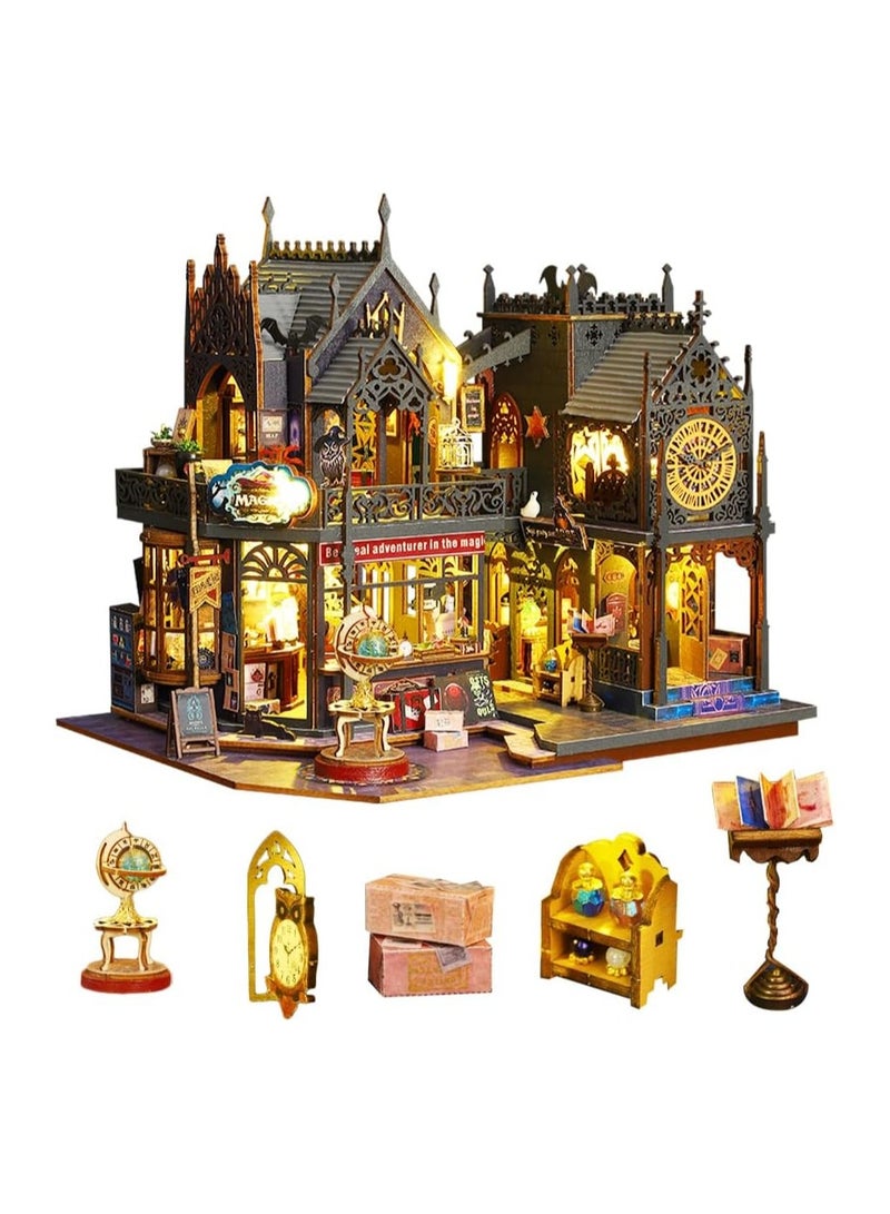 عام طقم بيت مصغر يدوي ماجيك، محل خشبي ماجيك لبيت الدمية مع أثاث، لغز قلعة ماجيك للهدايا الإبداعية للأطفال والمراهقين في عيد ميلادهم - Image 2