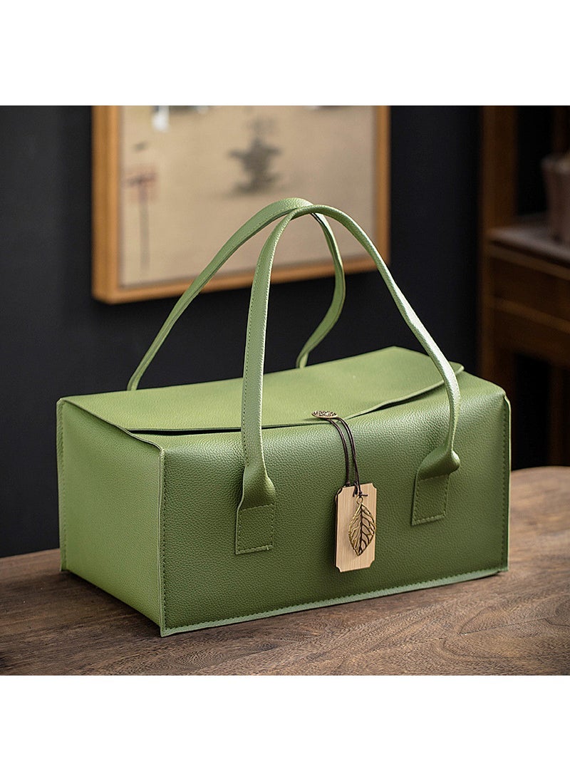 صندوق هدايا شاي فاخر مخصص من الجلد باللون الأخضر الفاتح