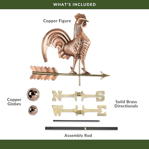 Good Directions Rooster Weathervane, Pure Copper, Polished Finish, 25-Inch - Image 3