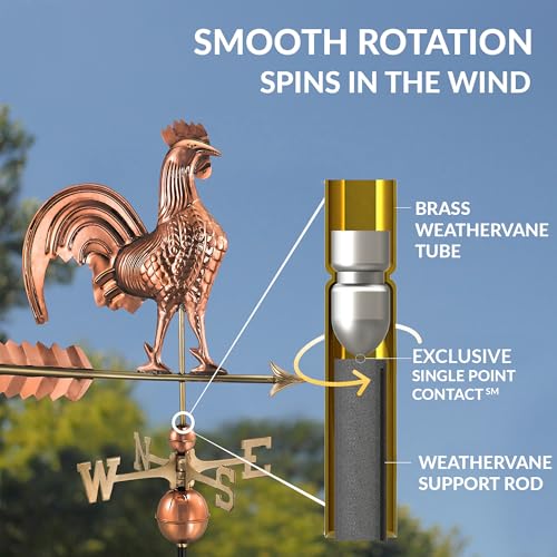 Good Directions Rooster Weathervane, Pure Copper, Polished Finish, 25-Inch - Image 2